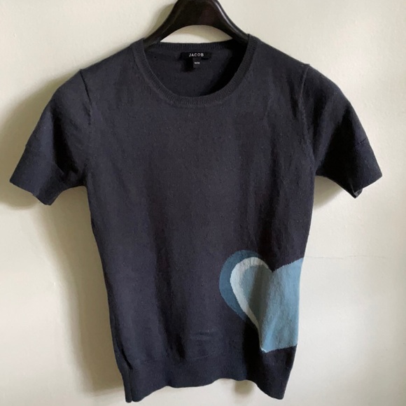 Short-Sleeved Blue Jacob Sweater With Blue Heart, Size M - Picture 1 of 13